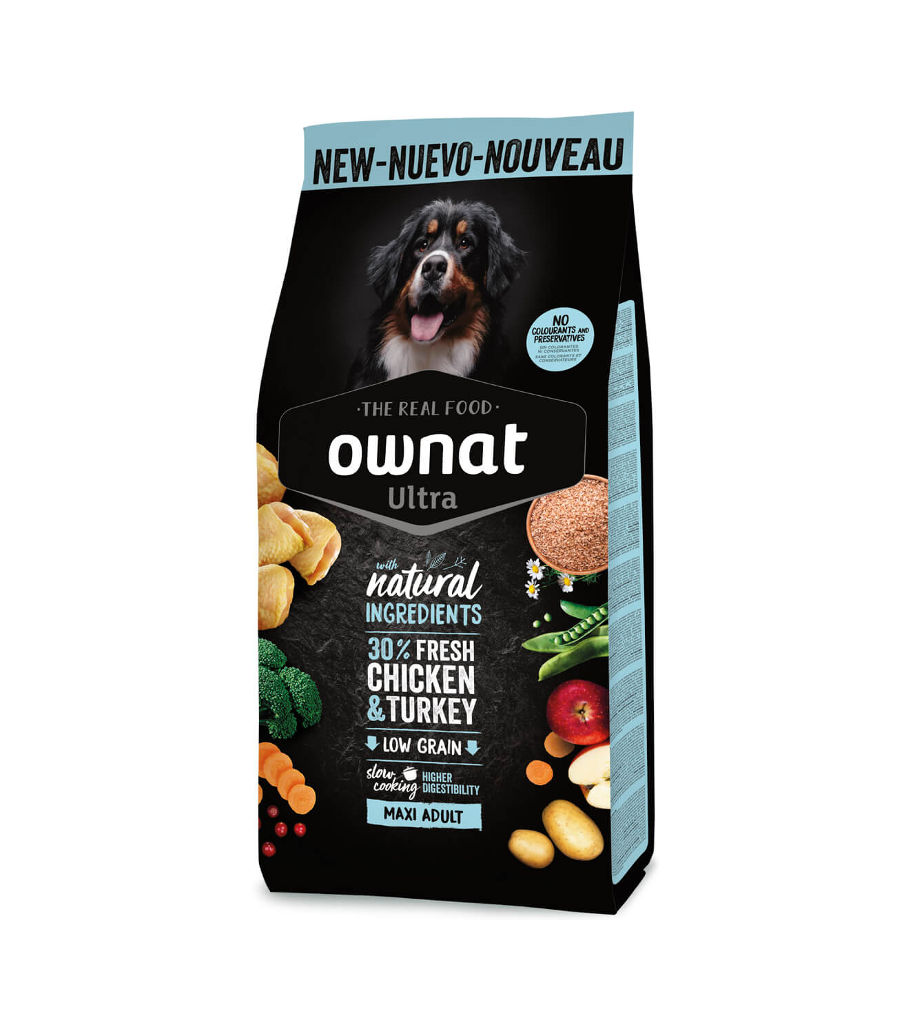 OWNAT Ultra Maxi Adult pienso bajo en cereales con pollo y pavo para perros adultos de razas grandes