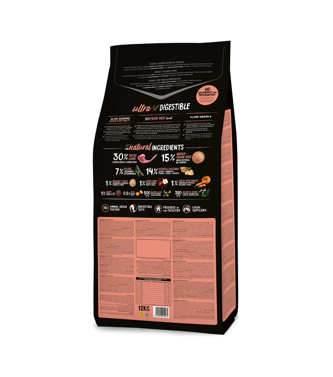 OWNAT Ultra Medium Lamb & Rice Low Grain pienso natural con cordero y arroz para perros medianos.