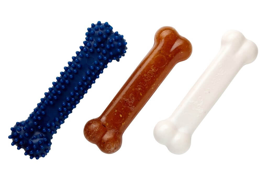 Set de mordedores en forma de hueso con sabor a pollo para cachorros – Ideal para dentición y cuidado dental, disponible en Gabo y Gordo E Shop