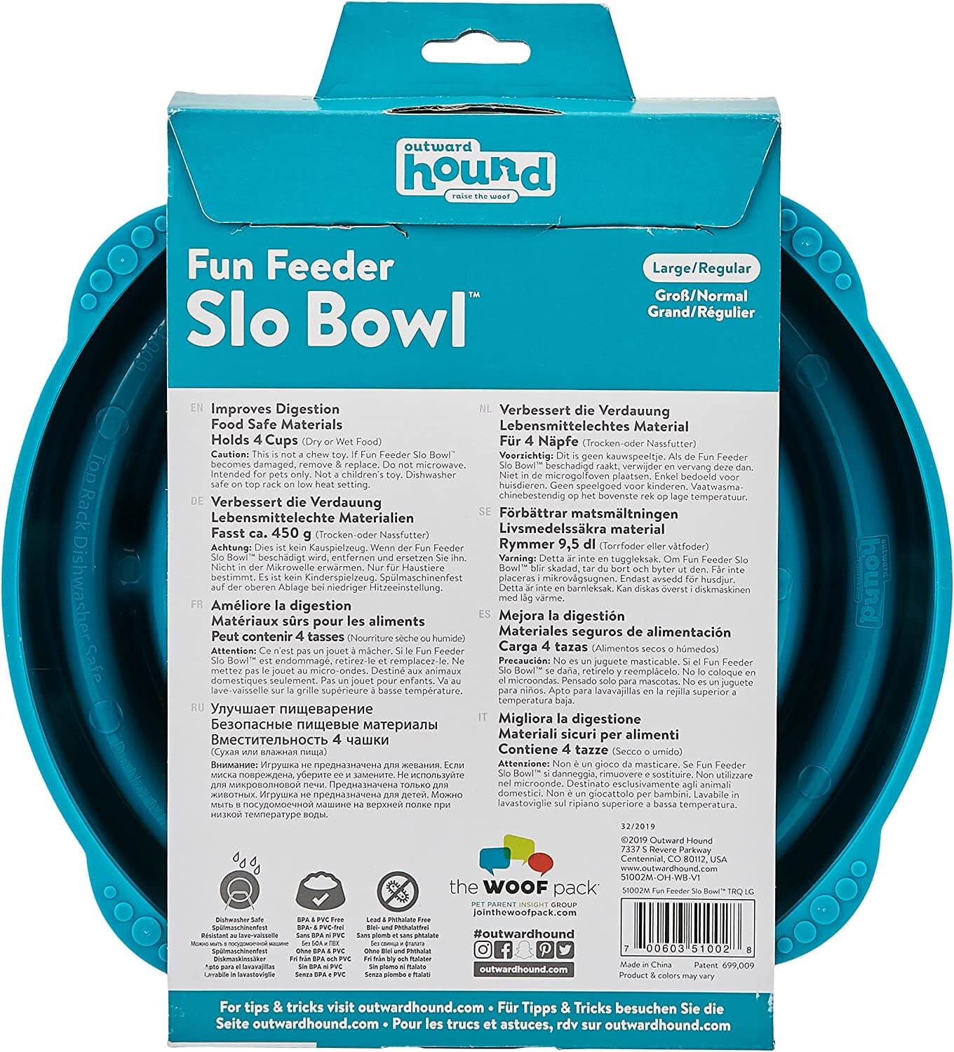 Outward Hound Fun Feeder Slo-Bowl - Comedero con obstáculos para Perros - Turquesa - Grande