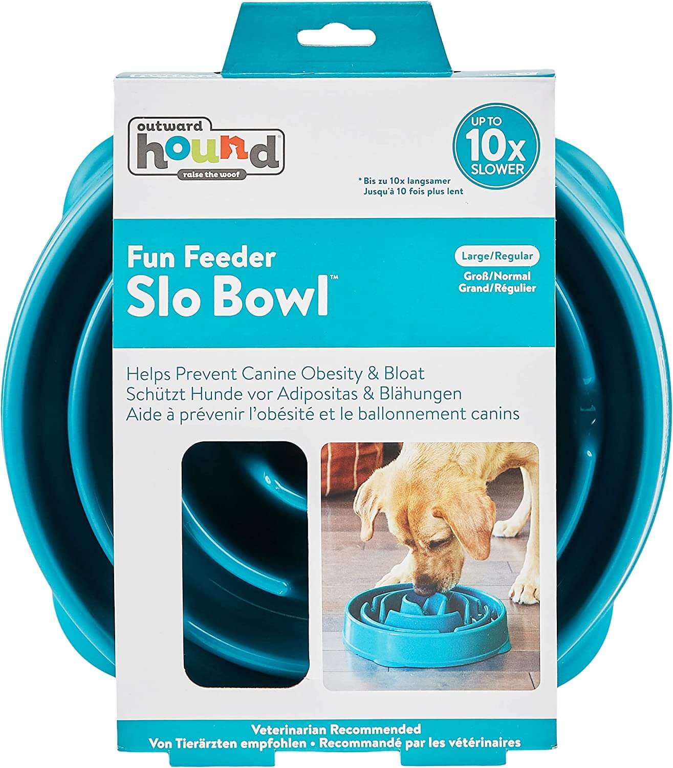 Outward Hound Fun Feeder Slo-Bowl - Comedero con obstáculos para Perros - Turquesa - Grande