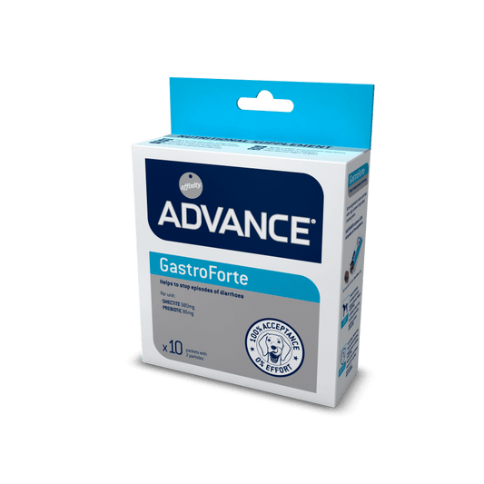 Envase de ADVANCE GastroForte, suplemento digestivo en formato snack para perros.
