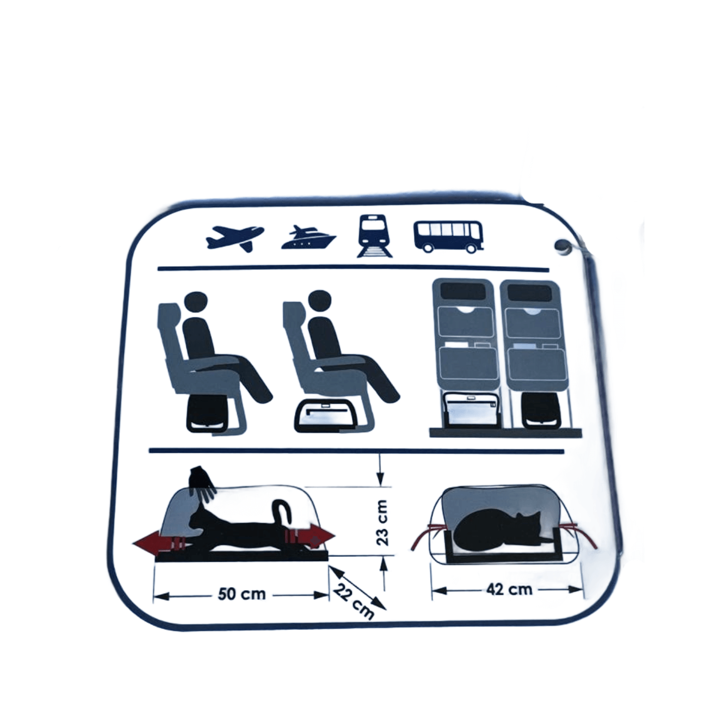 Bolso de transporte Santorini azul ZU&LU para mascotas. Apto para cabina. Perros y gatos pequeños. Diseño resistente, moderno y cómodo.
