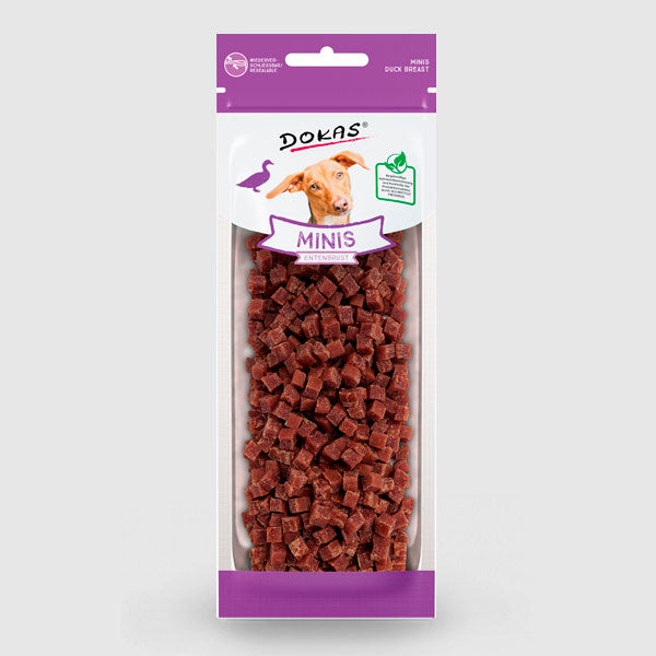 Snack natural DOKAS Minis de pechuga de pato para perros adultos con L-carnitina – 70 g – Ideal para entrenar y pasear – Gabo y Gordo E Shop