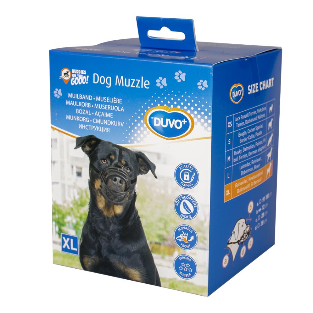 Bozal de goma Duvo ajustable con acolchado y frontal abatible para perros