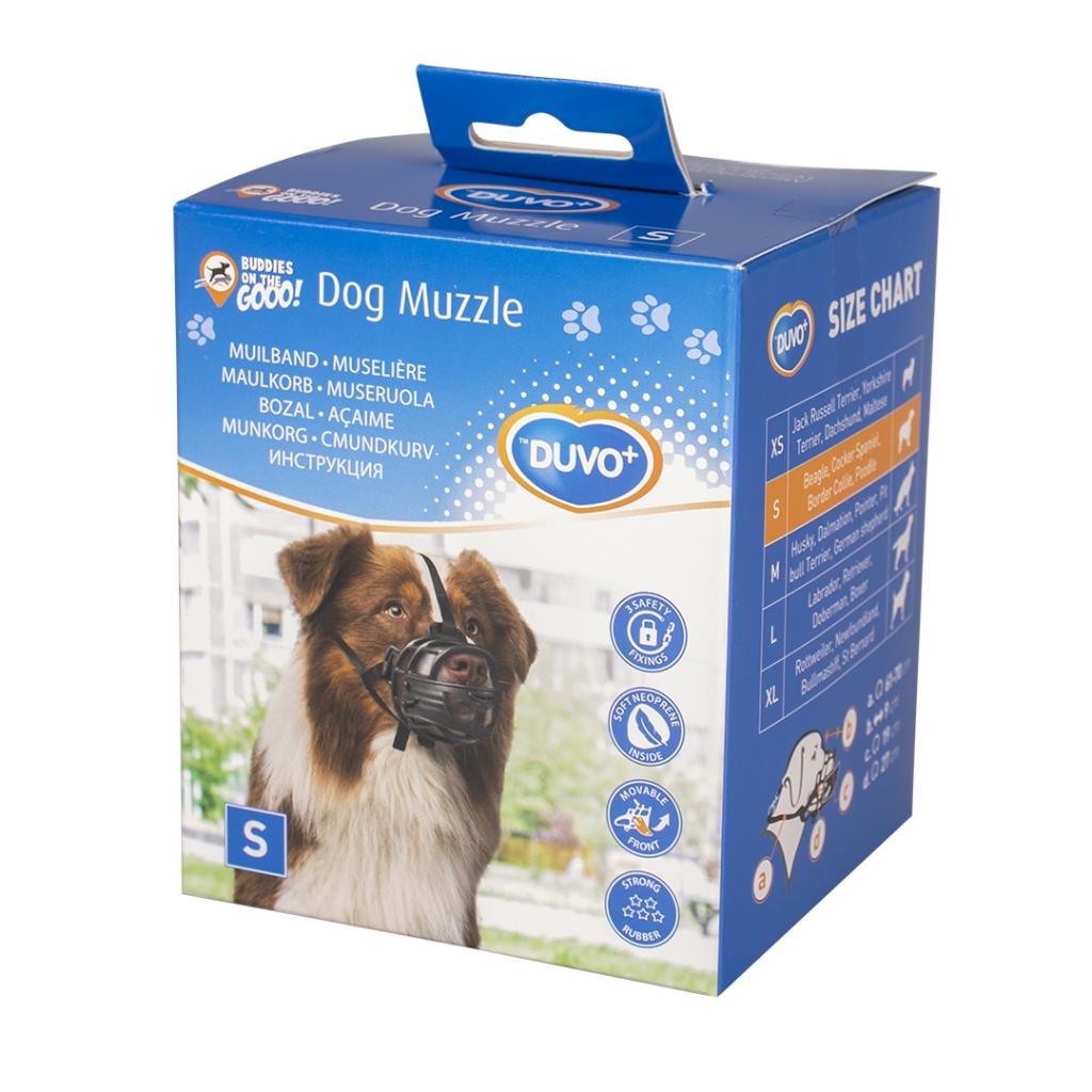Bozal de goma Duvo ajustable con acolchado y frontal abatible para perros