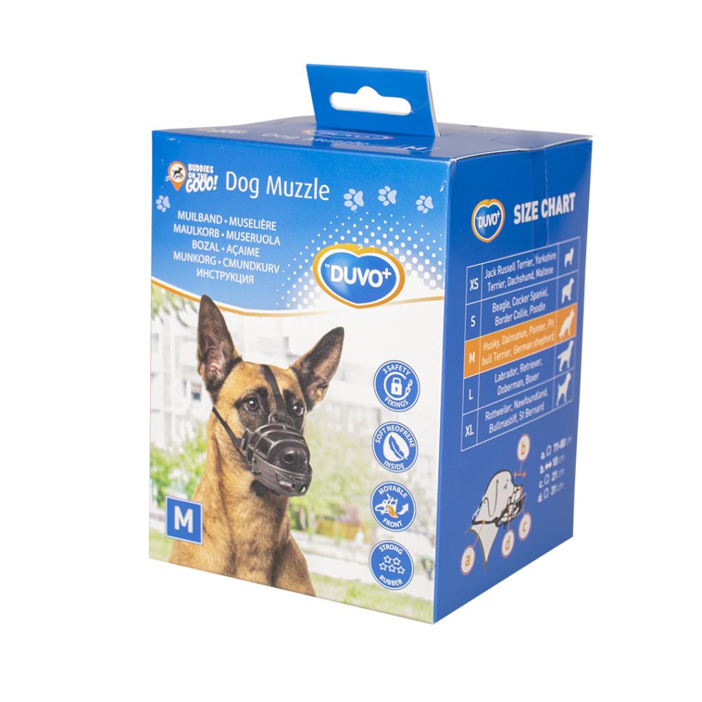 Bozal de goma Duvo ajustable con acolchado y frontal abatible para perros