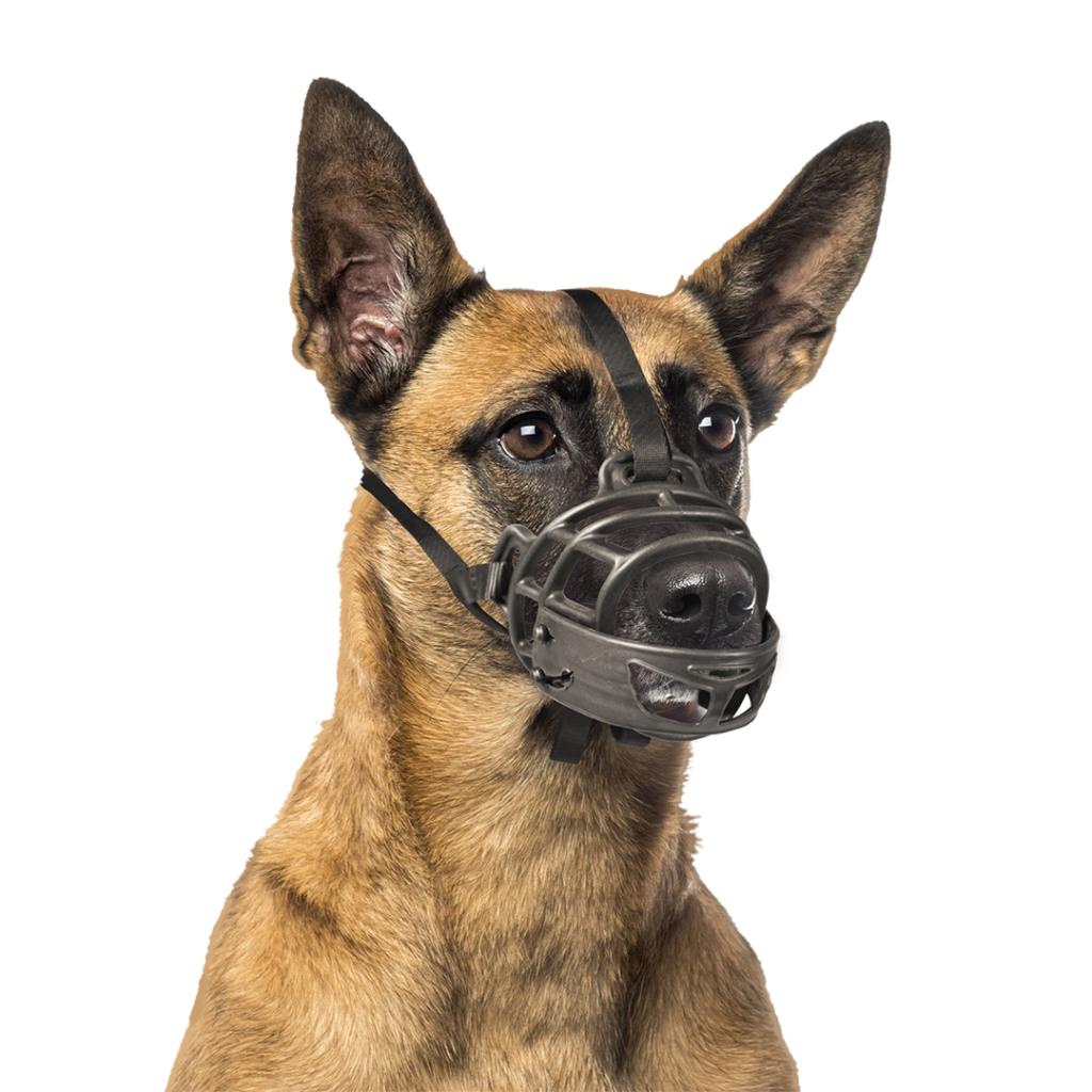 Bozal de goma Duvo ajustable con acolchado y frontal abatible para perros