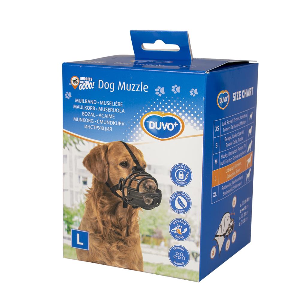 Bozal de goma Duvo ajustable con acolchado y frontal abatible para perros