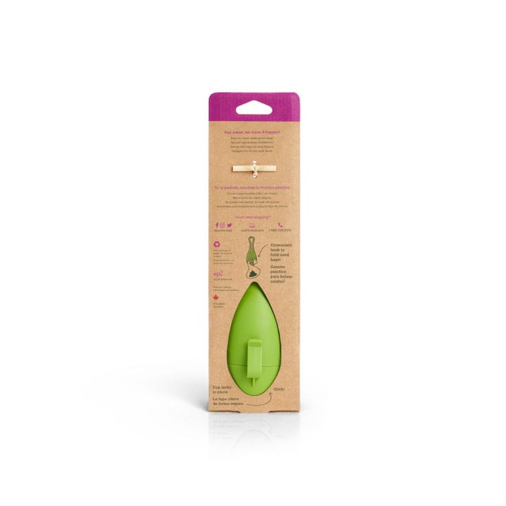 Dispensador Earth Rated con forma de hueso y bolsas con aroma a lavanda