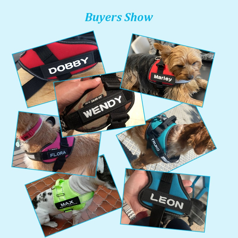 Etiqueta personalizada para arnés de perro tipo K9 con velcro negro y letras blancas