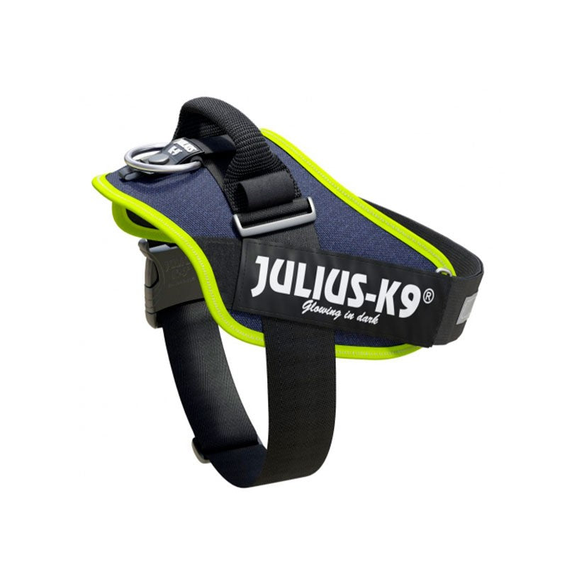 Arnés JULIUS-K9 IDC Powerharness diseño vaquero y neón para perros