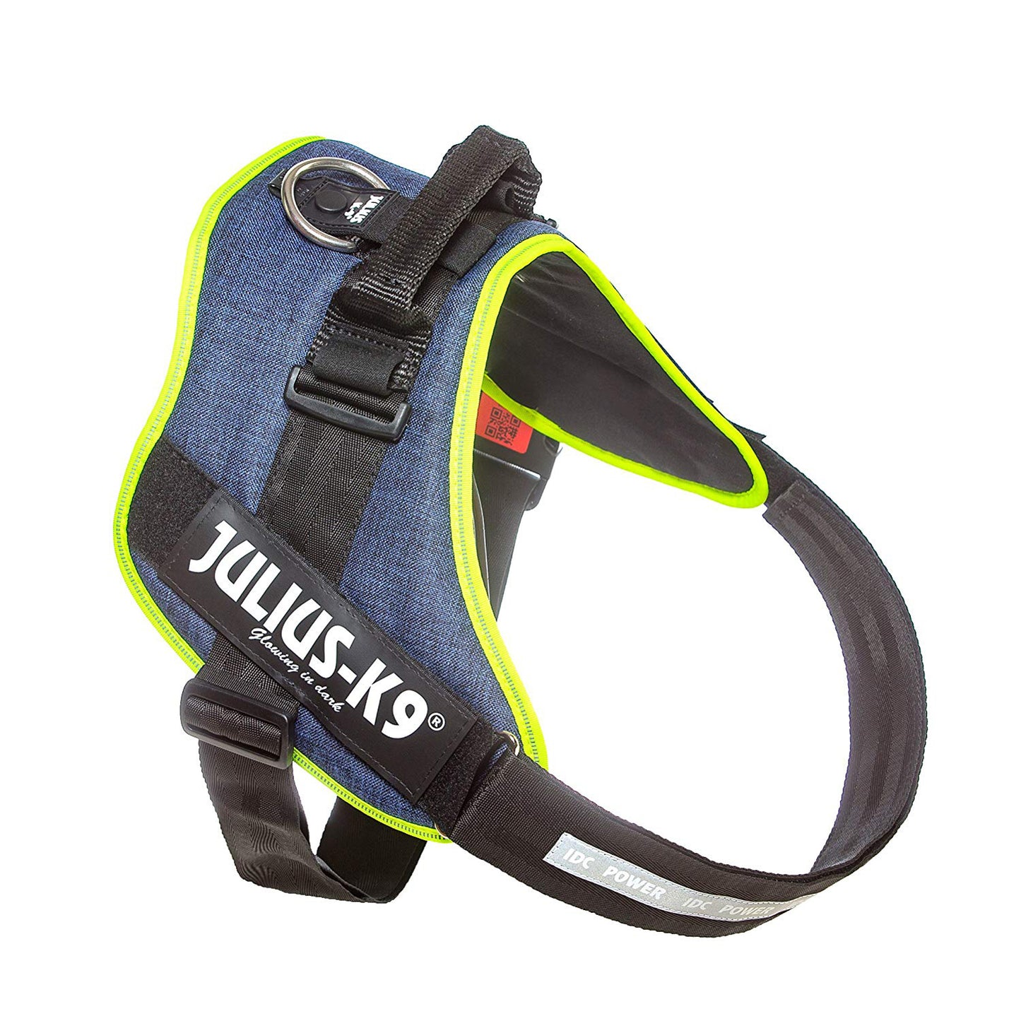 Arnés JULIUS-K9 IDC Powerharness diseño vaquero y neón para perros