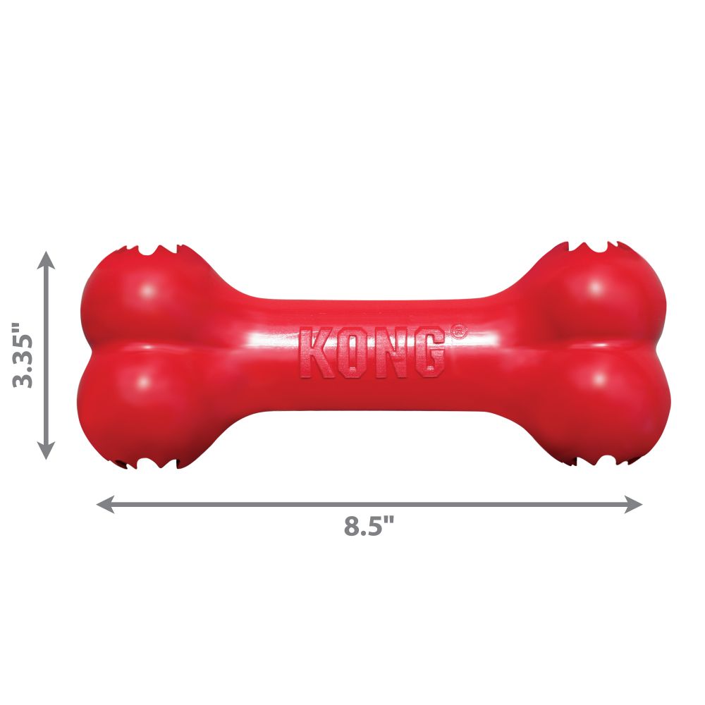 KONG Goodie Bone Rojo hueso dispensador de golosinas para perros con Denta-Ridges