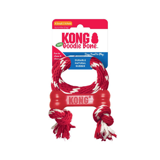 Juguete KONG Goodie Bone XS con cuerda de algodón para perros pequeños