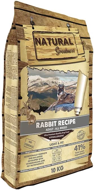 Natural Greatness Conejo Light & Fit – Pienso sin cereales light para perros adultos, esterilizados y senior