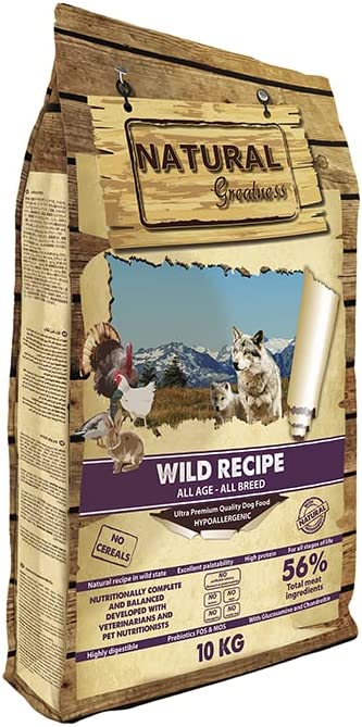 Pienso Natural Greatness Wild Recipe sin cereales para perros medianos y grandes, hipoalergénico y natural