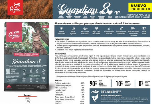 Pienso ORIJEN Guardian 8 para gatos adultos sin cereales con pollo y salmón