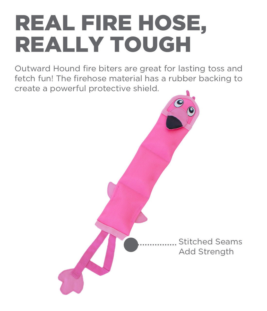 OUTWARD HOUND Fire Biterz Flamingo rosa, juguete resistente sin relleno para perros