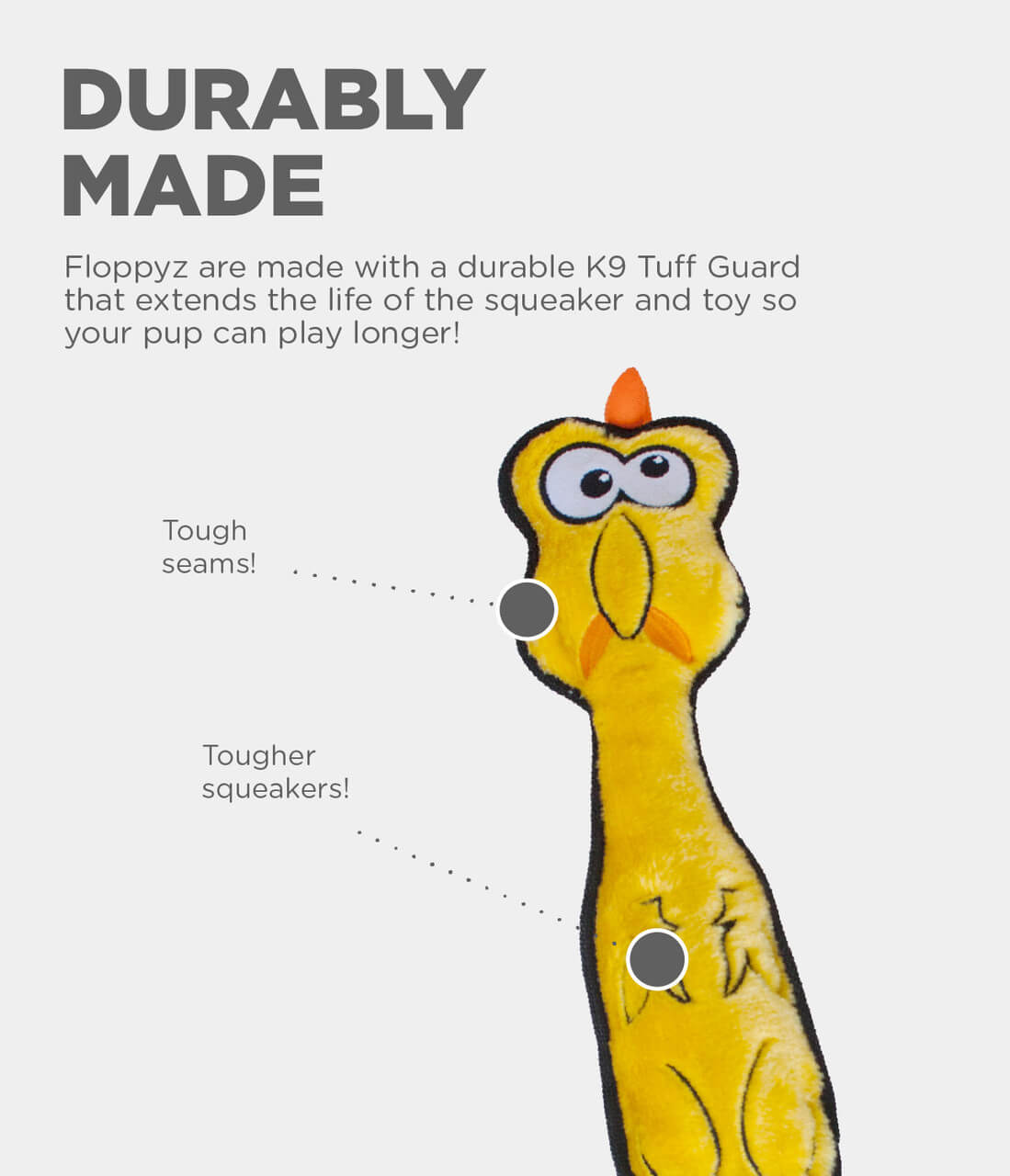 OUTWARD HOUND FLOPPYZ- Juguete PELUCHE  chirriante para perros, color amarillo, talla L