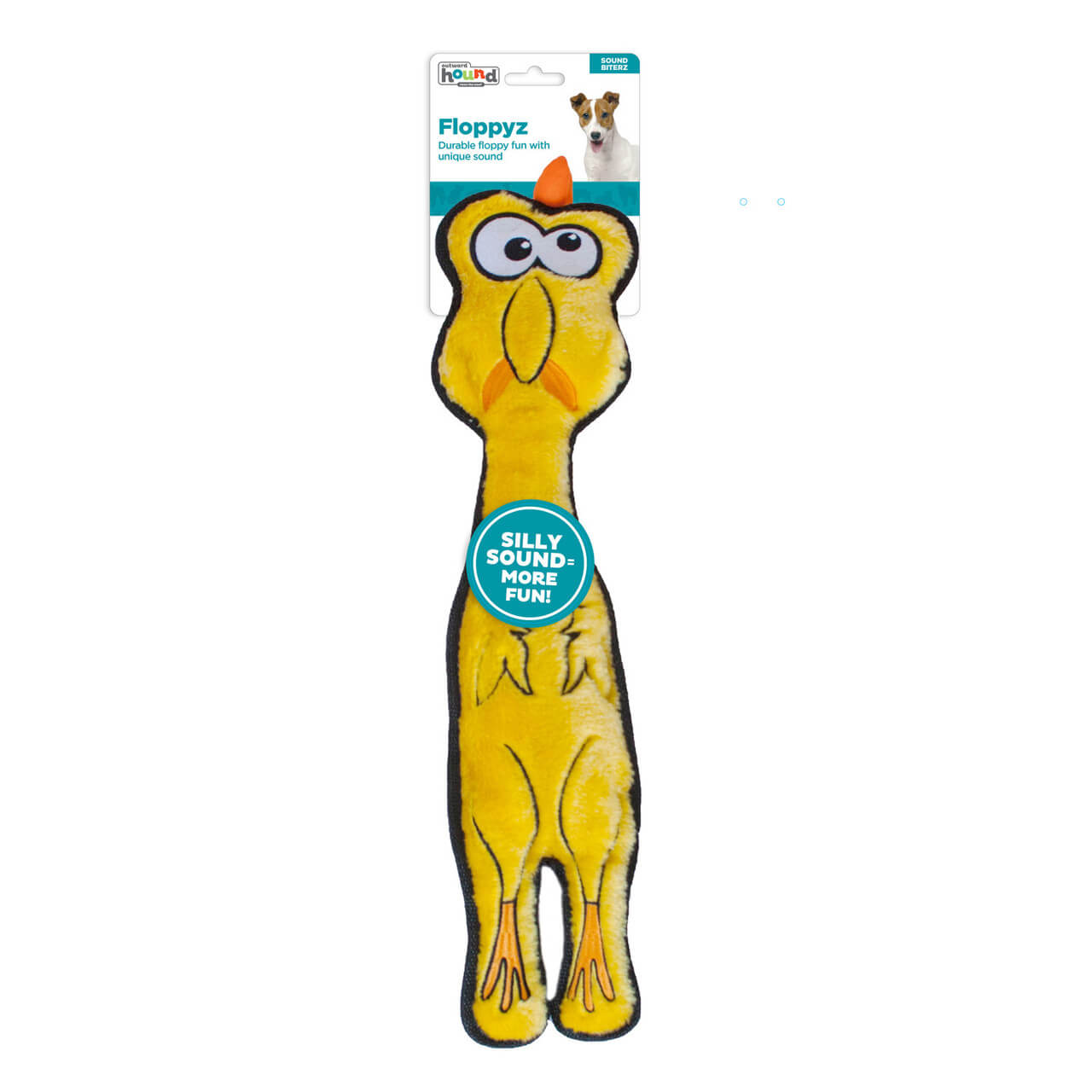 Juguete de peluche OUTWARD HOUND FLOPPYZ pollo chirriante amarillo para perros