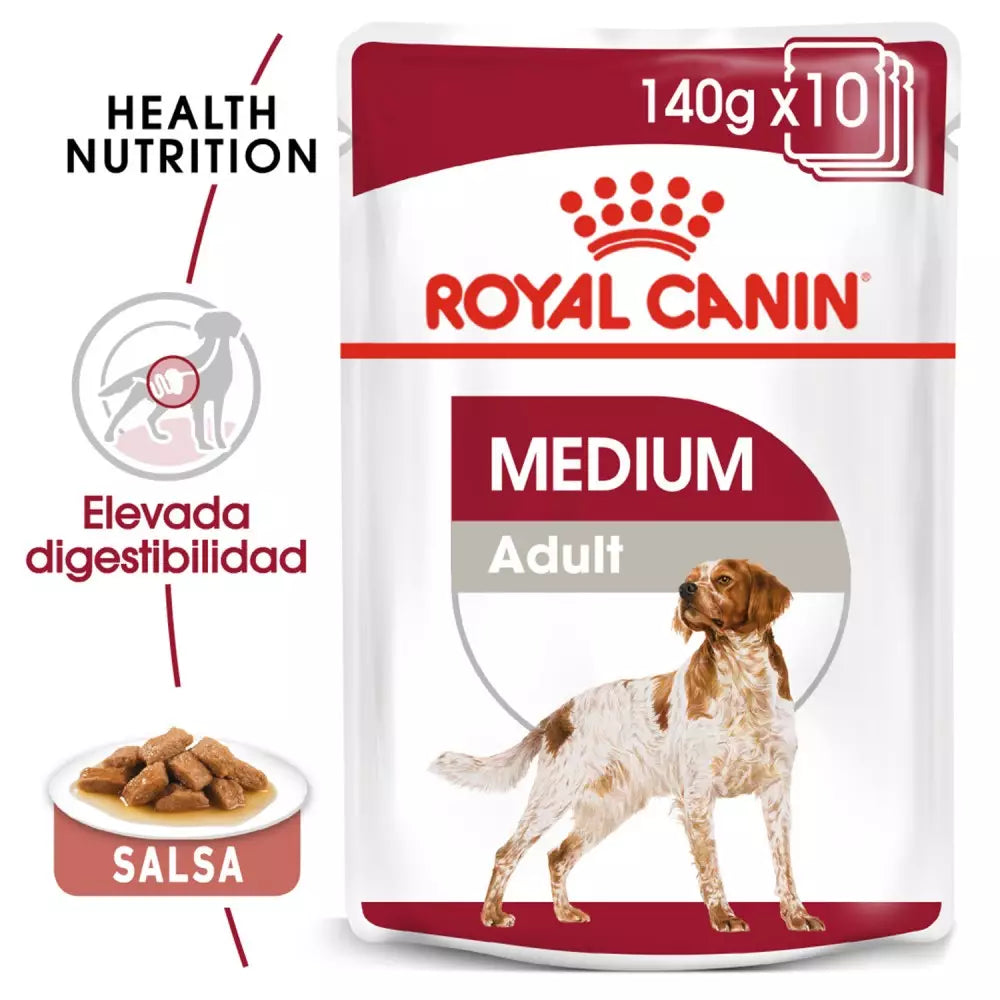 ROYAL CANIN Medium Adult Pouch 140 g x 10 unidades | Comida húmeda para perros