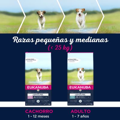 Eukanuba Pienso Para Perros Adultos Tamaño Peq/Med Grain Free De Pescado Azul en Gabo&Gordo Pet Shop en Las Palmas de Gran Canaria tienda para mascotas, perros, gatos, conejos, tortugas, animales, accesorios para mascotas