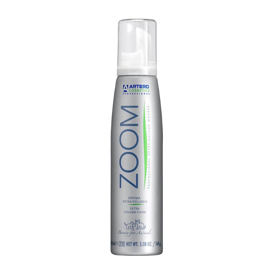 Artero Espuma Zoom 150 ml para perros y gatos. Espuma voluminizadora tipo mousse que da cuerpo y volumen al pelaje. Ideal para secado profesional. Envío gratis en Gran Canaria desde 30 €.