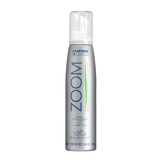 Artero Espuma Zoom 150 ml para perros y gatos. Espuma voluminizadora tipo mousse que da cuerpo y volumen al pelaje. Ideal para secado profesional. Envío gratis en Gran Canaria desde 30 €.