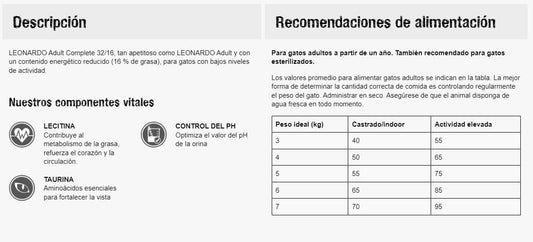 LEONARDO® Adult Complete 32/16 | Pienso para gatos en Gabo y Gordo Pet Shop, tienda online en las Islas Canarias, España, tienda online para mascotas, perros, gatos, conejos, tortugas, animales, accesorios para mascotas en general. 