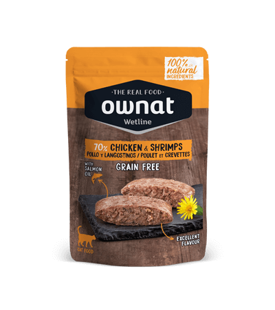 OWNAT pollo y langostinos comida húmeda para gato 85 g x 12 unidades Gabo y Gordo Pet Shop en Las Palmas de Gran Canaria tienda para mascotas, perros, gatos, conejos, tortugas, animales, accesorios para mascotas.