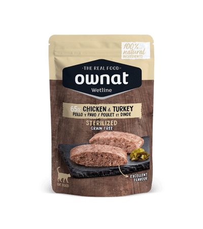 OWNAT pollo y pavo comida húmeda para gato esterilizado 85 g x 12 unidades Gabo&Gordo Pet Shop en Las Palmas de Gran Canaria tienda para mascotas, perros, gatos, conejos, tortugas, animales