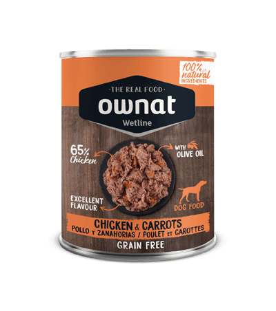 OWNAT Wetline | Comida húmeda con pollo y zanahorias para perro 400 g x 12 unidades sin cereales Gabo y Gordo Pet Shop en Las Palmas de Gran Canaria tienda para mascotas, perros, gatos, conejos, tortugas, animales, accesorios para mascotas.