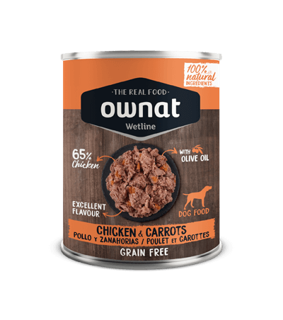 OWNAT Wetline | Comida húmeda con pollo y zanahorias para perro 400 g x 12 unidades sin cereales. Gabo y Gordo E Shop, la mejor tienda online en las Islas Canarias, España, tienda online para mascotas, perros, gatos, conejos, tortugas, animales, accesorios para mascotas en general. 
Gabo y Gordo E Shop in Canary Islands, the best store for pets, dogs, cats, rabbits, turtles, animals, pet accessories.