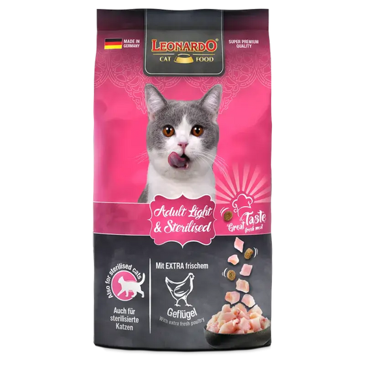LEONARDO Adult Light &amp; Sterilised | Pienso para gatos a partir de un año de edad y esterilizados.  Gabo y Gordo E Shop, la mejor tienda online en Gran Canaria, Islas Canarias, España, tienda online para mascotas, perros, gatos, conejos, tortugas, animales, accesorios para mascotas en general. 
Gabo y Gordo E Shop is the best online pet shop in Gran Canaria, Canary Islands, Spain.