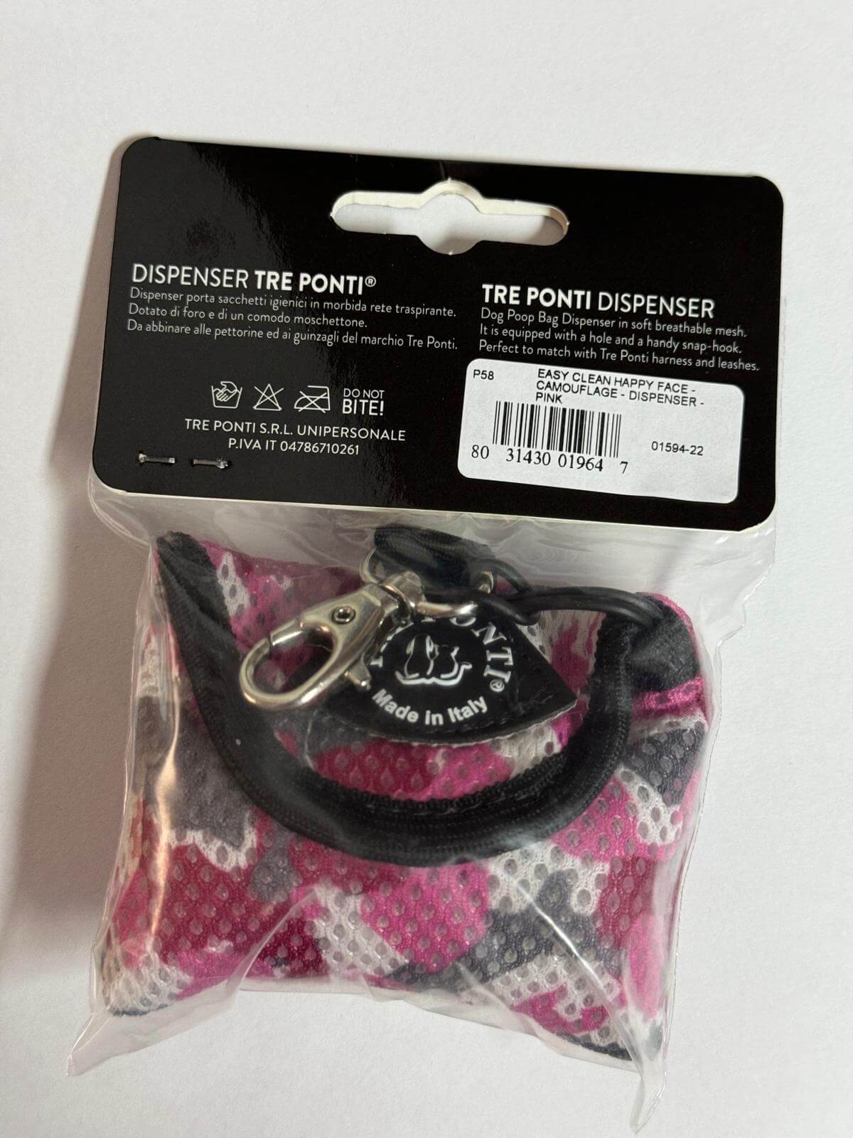 TRE PONTI DISPENSADOR BOLSAS SMILE DOG camuflaje rosa.    Gabo y Gordo Pet Shop en Las Palmas de Gran Canaria tienda para mascotas, perros, gatos, conejos, tortugas, animales, accesorios para mascotas. 