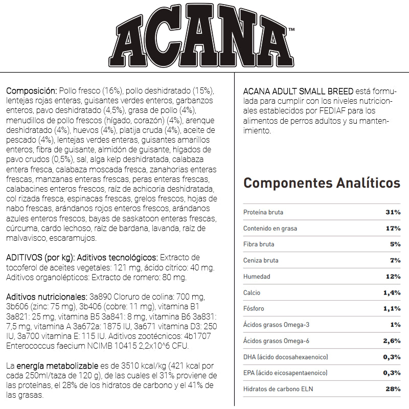 acana adult small breed pienso sin cereales perros pequeños