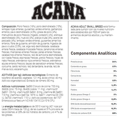 acana adult small breed pienso sin cereales perros pequeños