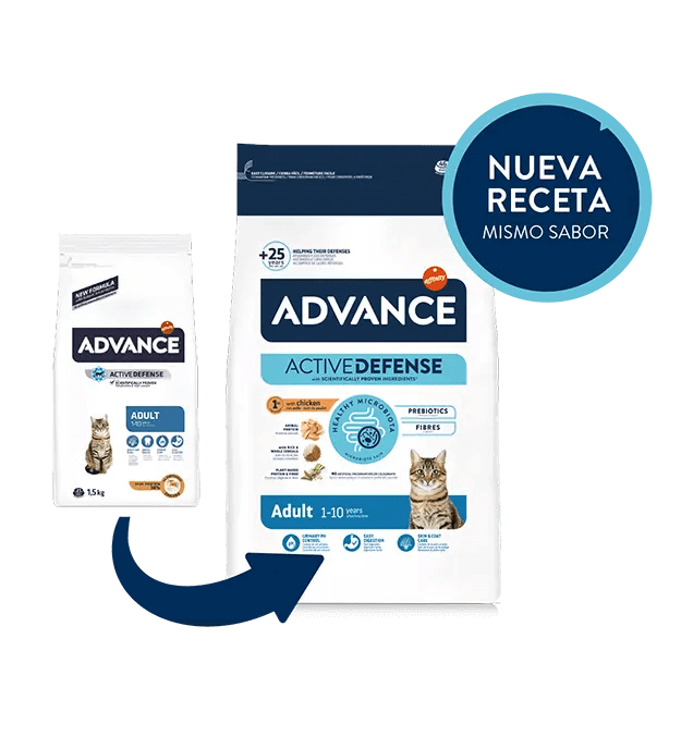 Saco de pienso ADVANCE Adult Cat con pollo y arroz para gatos adultos.