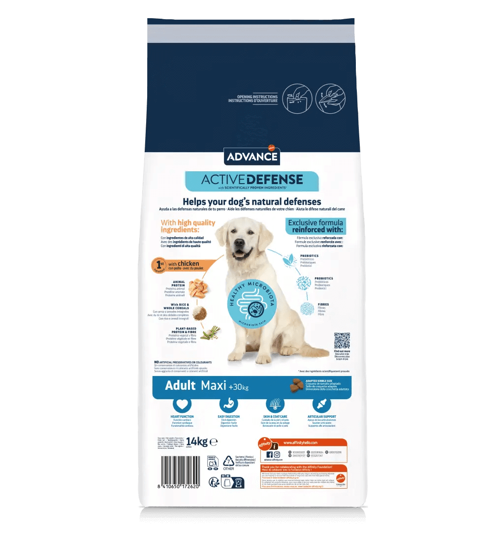 Saco de 14 kg de pienso ADVANCE Adult Maxi con pollo y arroz para perros adultos de razas grandes.