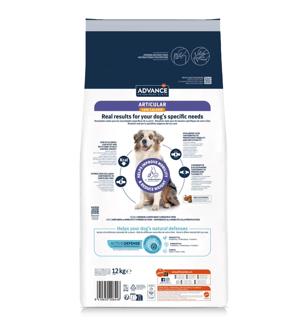 Saco de pienso veterinario ADVANCE Articular Reduced Calorie para perros adultos.