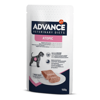Comida húmeda ADVANCE Atopic para perros adultos con piel sensible o dermatitis, pack 8 x 150 g