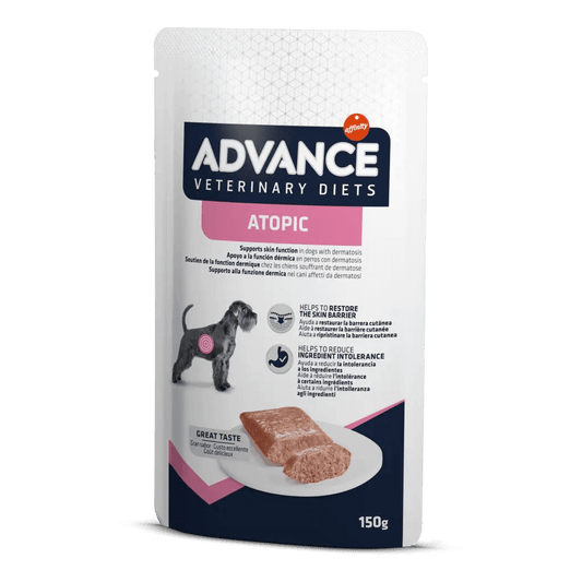 Comida húmeda ADVANCE Atopic para perros adultos con piel sensible o dermatitis, pack 8 x 150 g