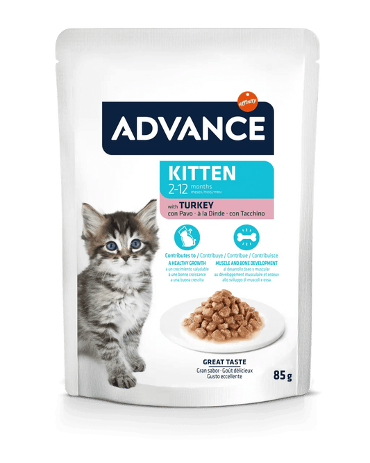 Comida húmeda ADVANCE Kitten con pavo para gatitos, pack 12 sobres de 85 g