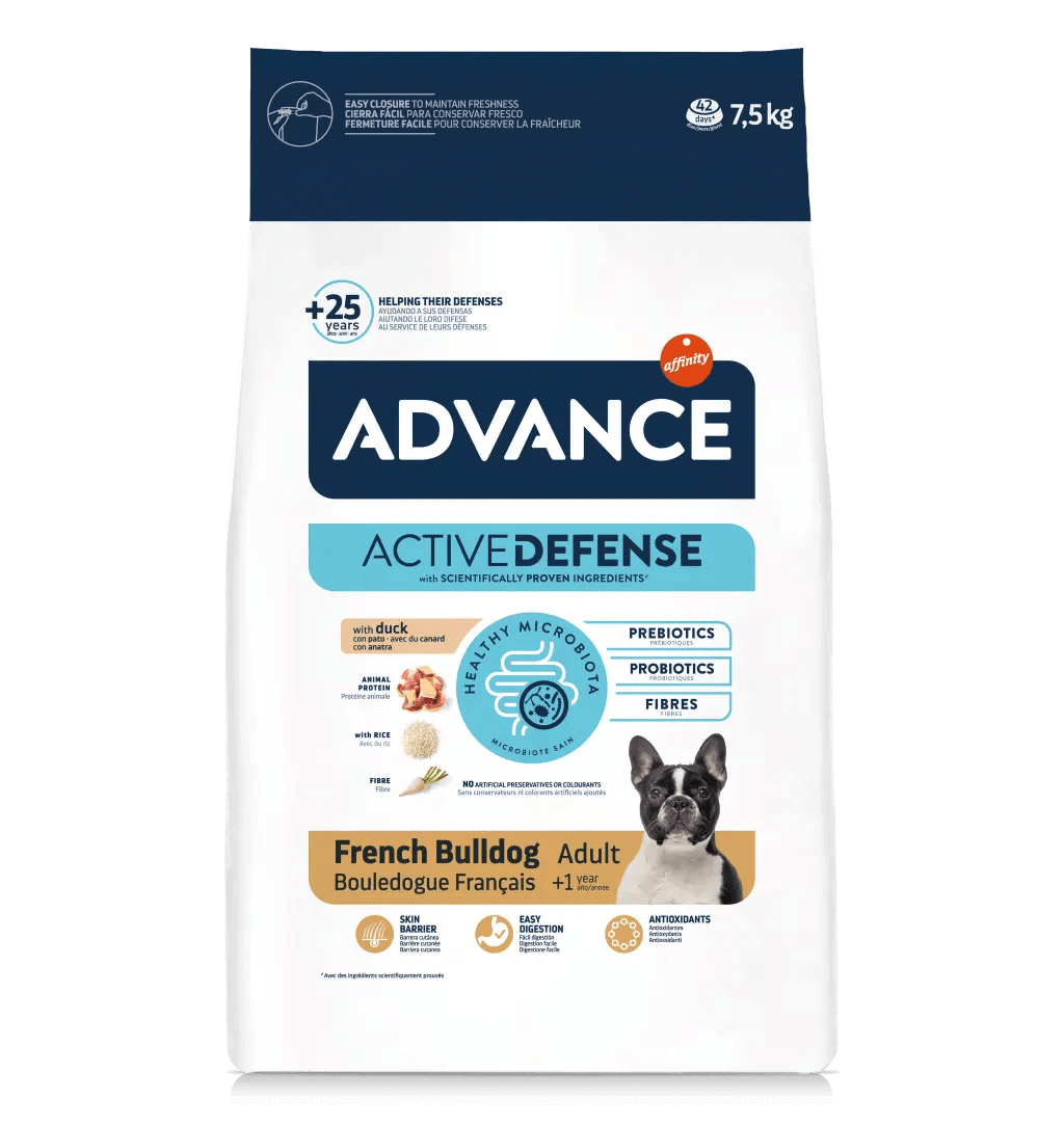 Saco de 7,5 kg de pienso ADVANCE French Bulldog para perros Bulldog Francés adultos.