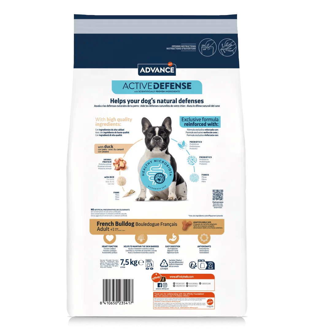 Saco de 7,5 kg de pienso ADVANCE French Bulldog para perros Bulldog Francés adultos.