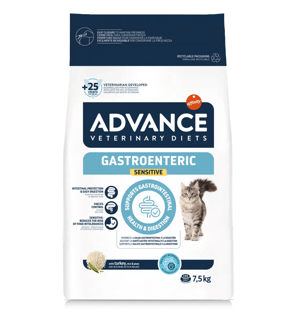 Saco de 1,5 kg de pienso veterinario ADVANCE Vet Gastroenteric Sensitive para gatos.