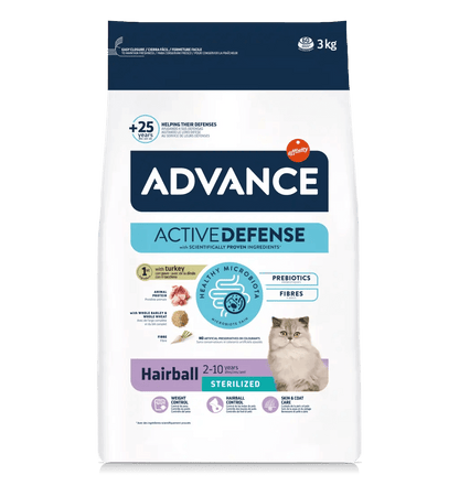 Saco de pienso ADVANCE Hairball Sterilized con pavo para gatos esterilizados y control de bolas de pelo.