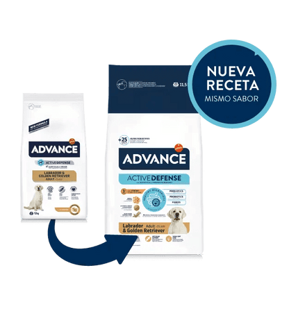 Saco de 11,5 kg de pienso ADVANCE Labrador & Golden Retriever para perros adultos.