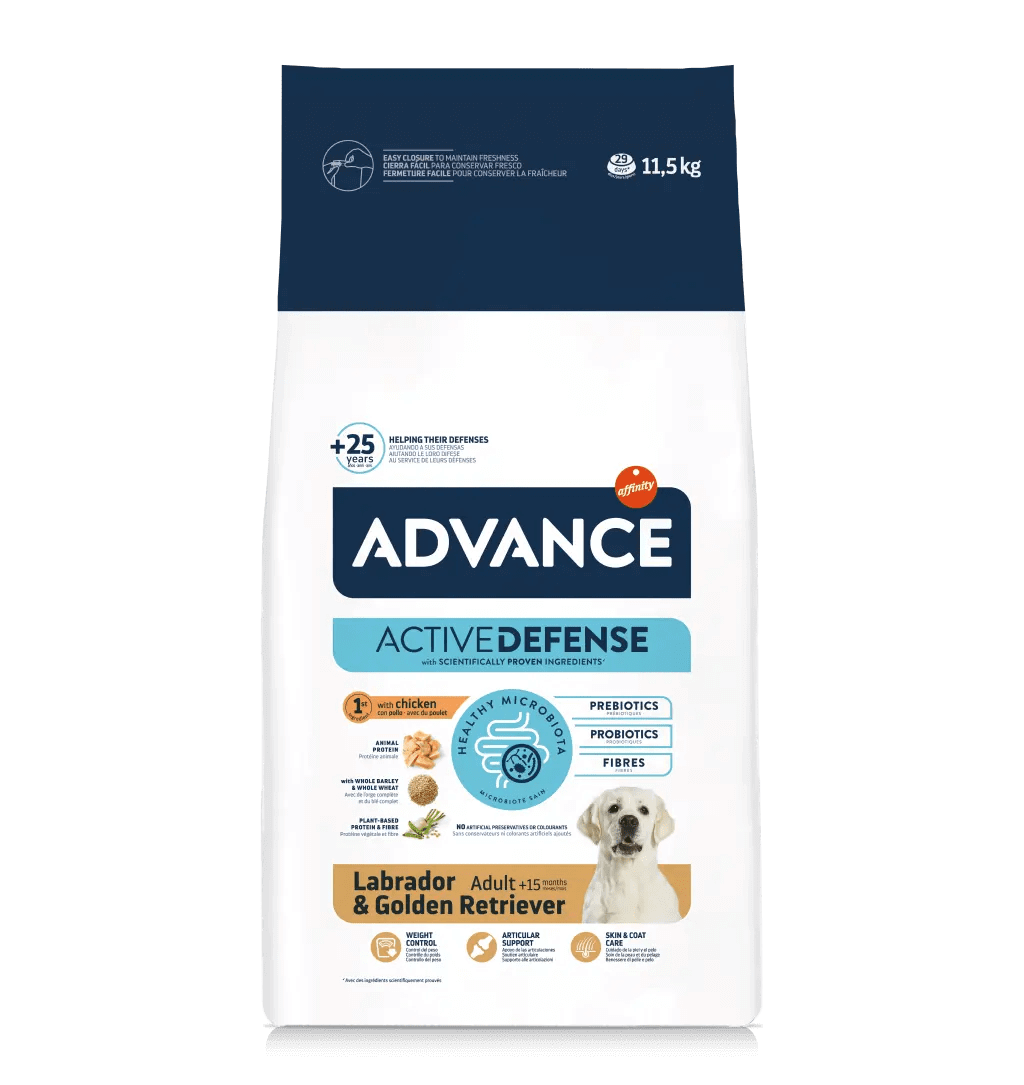 Saco de 11,5 kg de pienso ADVANCE Labrador & Golden Retriever para perros adultos.
